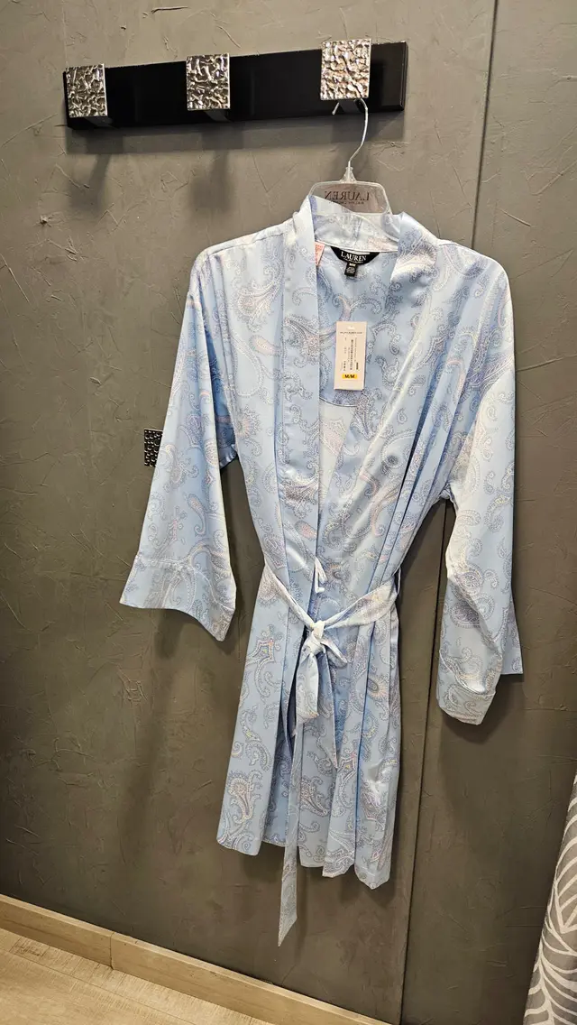 Existing product photo: silk robe on a hanger